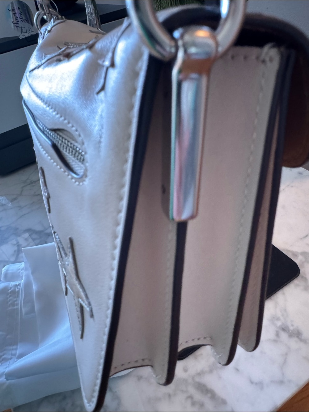 Coach Tabby 26 Ivory Leather Metallic Star Appliqué Shoulder Bag NWT CBG38 - Picture 8 of 15
